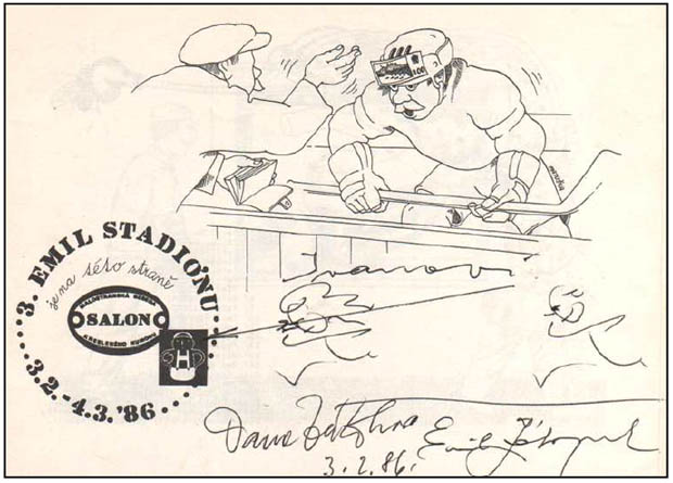 okładka katalogu 3. Emil Stadionu z roku 1986 z autografami Dany i Emila Zatopków